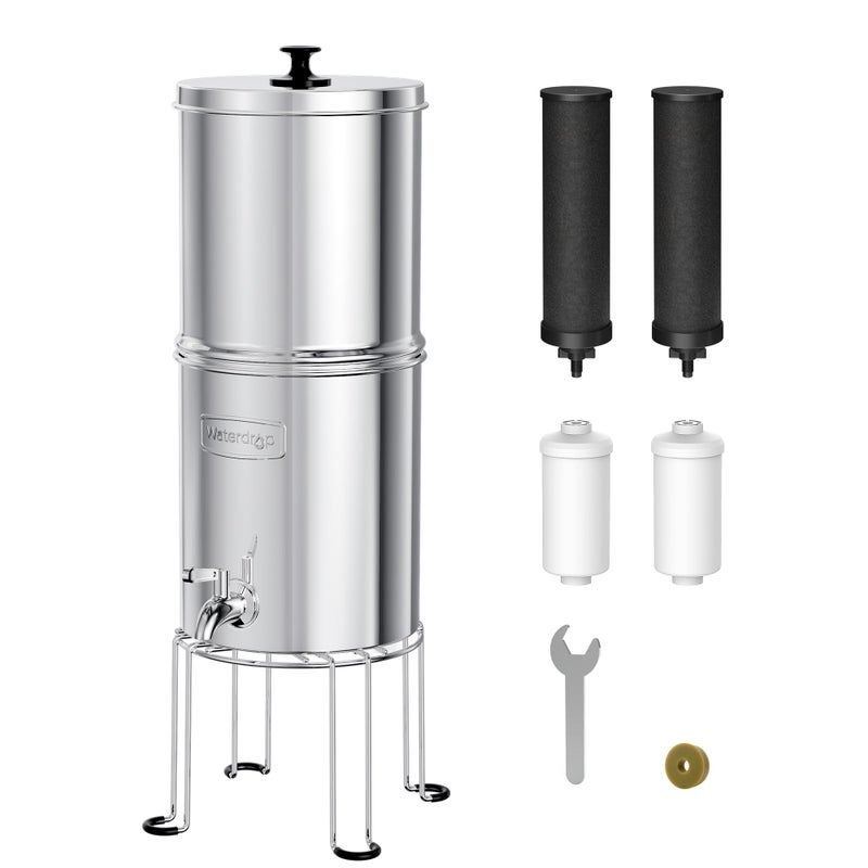 Waterdrop TK15AFS Gravity Water Filter System NSFANSI 42372 Standard Reduce Chlorine StainlessSteel Water System with 4 Filters Metal Spigot and Stand for Home Travel Emergencies 15G - Image 2