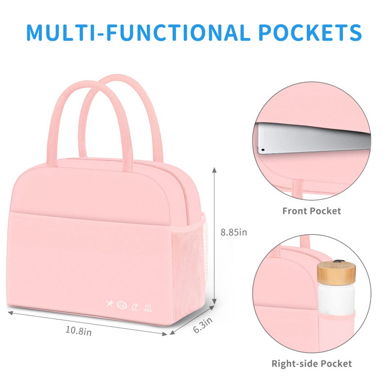 Dalinda Lunch Bag Lunch Box For Women Men Reusable Insulated Lunch Tote Bag Leakproof Thermal Cooler Sack Food Handbags Case High Capacity For Travel Work Picnic Beach- Pink - Image 5