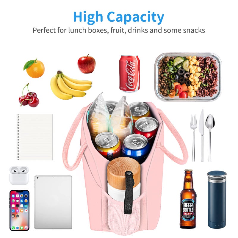 Dalinda Lunch Bag Lunch Box For Women Men Reusable Insulated Lunch Tote Bag Leakproof Thermal Cooler Sack Food Handbags Case High Capacity For Travel Work Picnic Beach- Pink - Image 3
