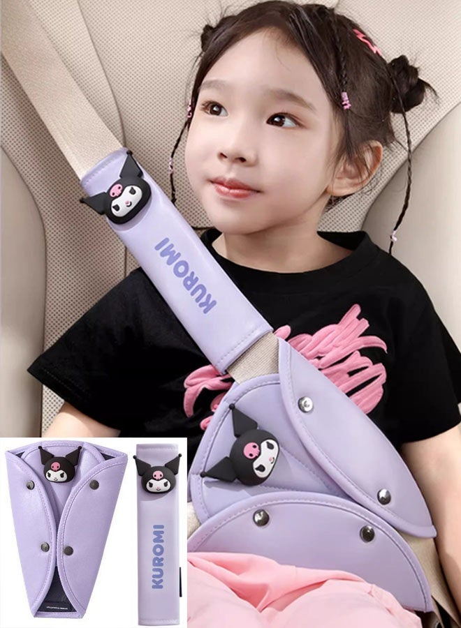 Sanrio Kuromi Children Car Seat Belt Adjuster&Covers Kids Seat belt Cover Pads for Neck Support Toddler Safety Shoulder Positioner Head-Rest Seatbelt Pillow for Travel&Driving Set of 2(Purple)