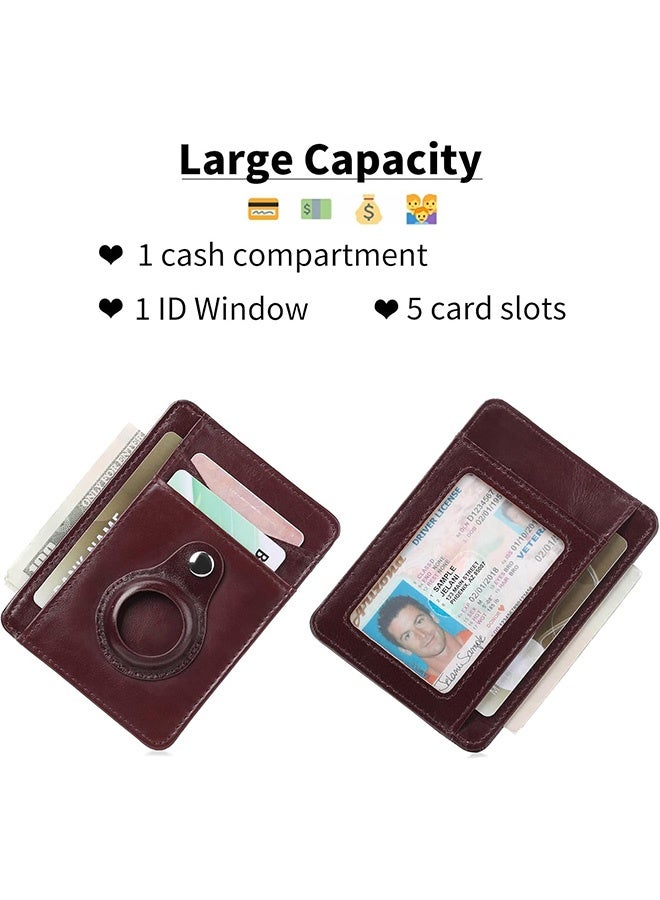 محفظة AirTag رفيعة من الجلد الطبيعي، مزودة بمشبك نقود مانع لتقنية تحديد الهوية بموجات الراديو للرجال والنساء، وحامل بطاقات ائتمان خفيف الوزن (أحمر نبيذي) - Image 3