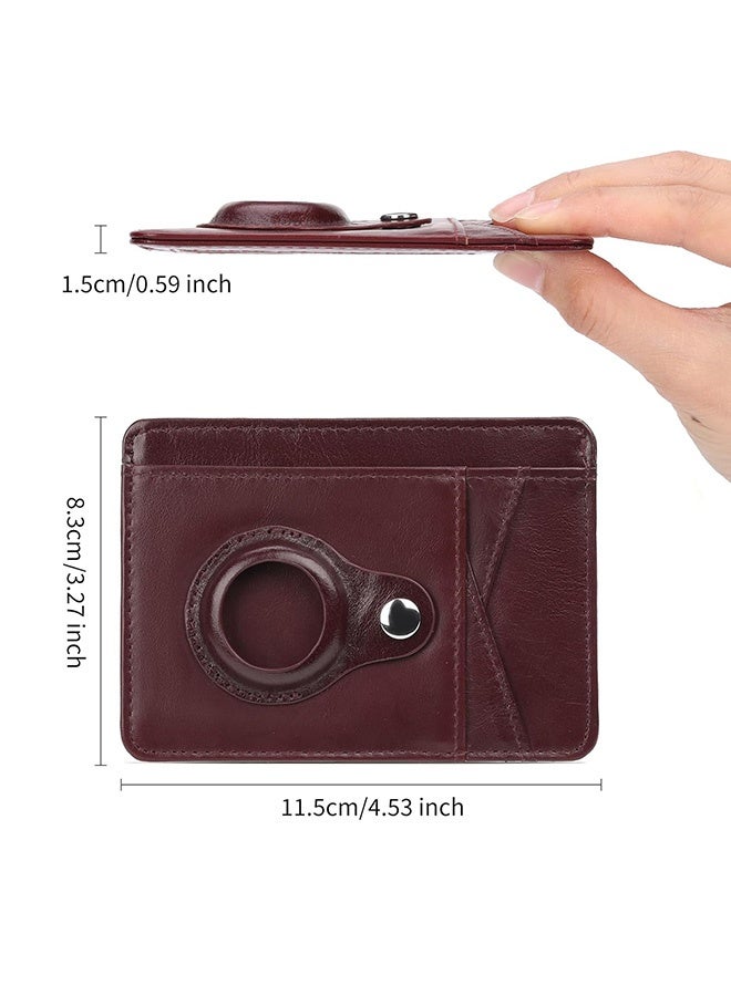 محفظة AirTag رفيعة من الجلد الطبيعي، مزودة بمشبك نقود مانع لتقنية تحديد الهوية بموجات الراديو للرجال والنساء، وحامل بطاقات ائتمان خفيف الوزن (أحمر نبيذي) - Image 2