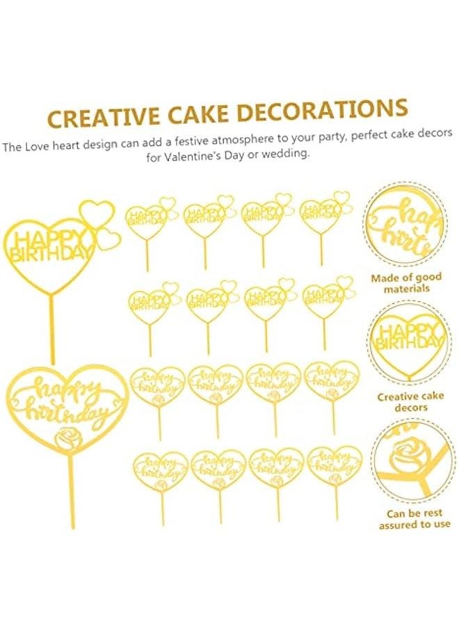 Generic - 40pcs Cake Decoration Insert Party Cupcake Toppers Heart Cake Inserts Cake Picks Cake Topper Heart Gold Heart Cupcake Toppers Cake Decorating Happy Birthday Wedding Acrylic Bride - Image 1