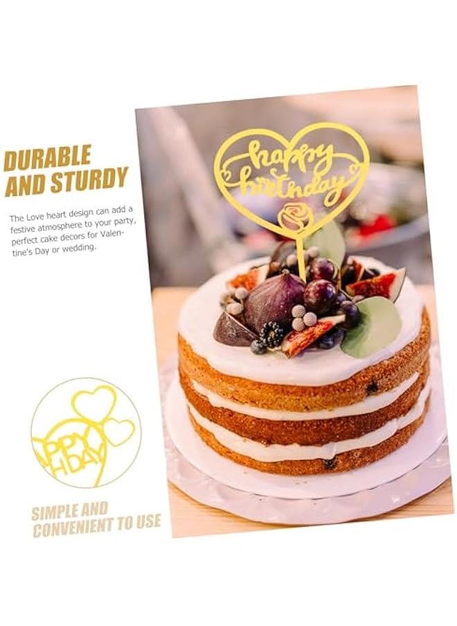 Generic - 40pcs Cake Decoration Insert Party Cupcake Toppers Heart Cake Inserts Cake Picks Cake Topper Heart Gold Heart Cupcake Toppers Cake Decorating Happy Birthday Wedding Acrylic Bride - Image 1