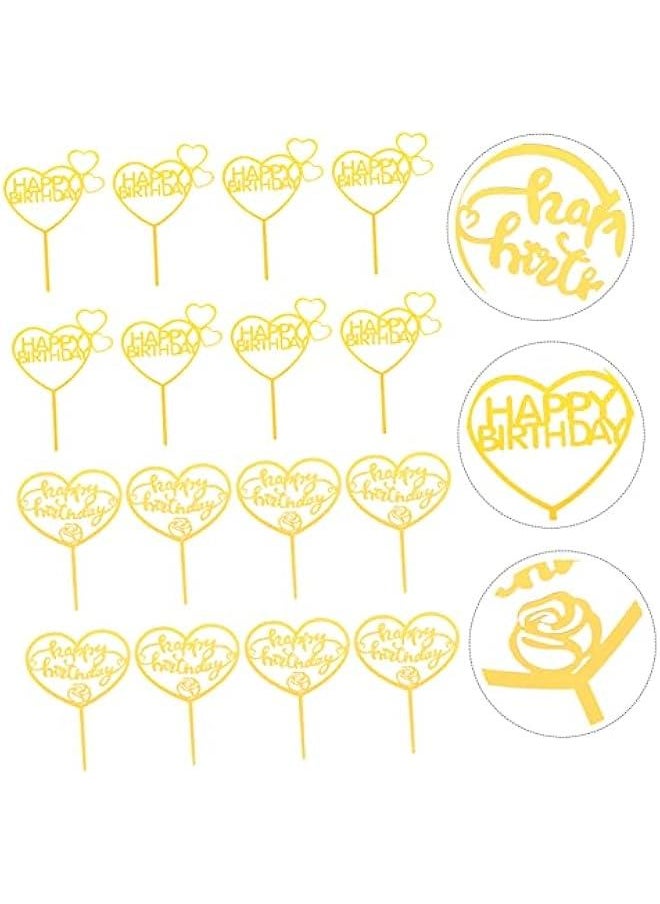 Generic - 40pcs Cake Decoration Insert Party Cupcake Toppers Heart Cake Inserts Cake Picks Cake Topper Heart Gold Heart Cupcake Toppers Cake Decorating Happy Birthday Wedding Acrylic Bride - Image 1