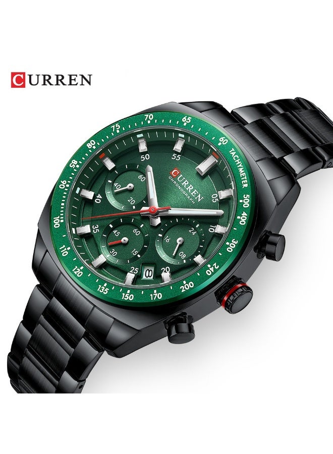 CURREN Men's Watch 8497 Business Quartz, Steel Band, Green Dial, Chronograph, Water Resistance - Image 2