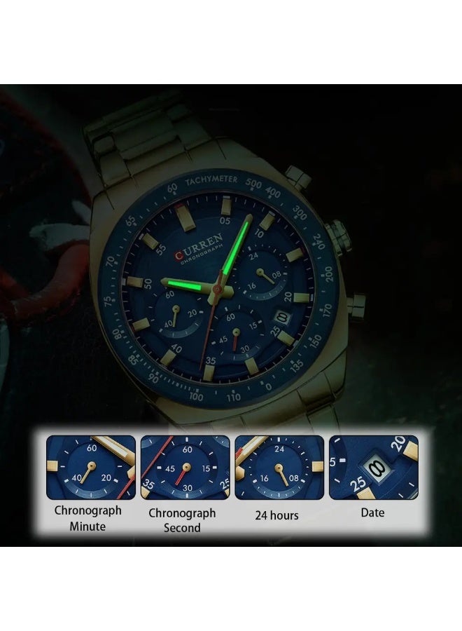 CURREN Men's Watch 8497 Business Quartz, Steel Band, Green Dial, Chronograph, Water Resistance - Image 4