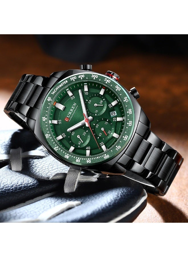 CURREN Men's Watch 8497 Business Quartz, Steel Band, Green Dial, Chronograph, Water Resistance - Image 3