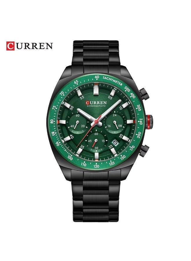 CURREN Men's Watch 8497 Business Quartz, Steel Band, Green Dial, Chronograph, Water Resistance - Image 1