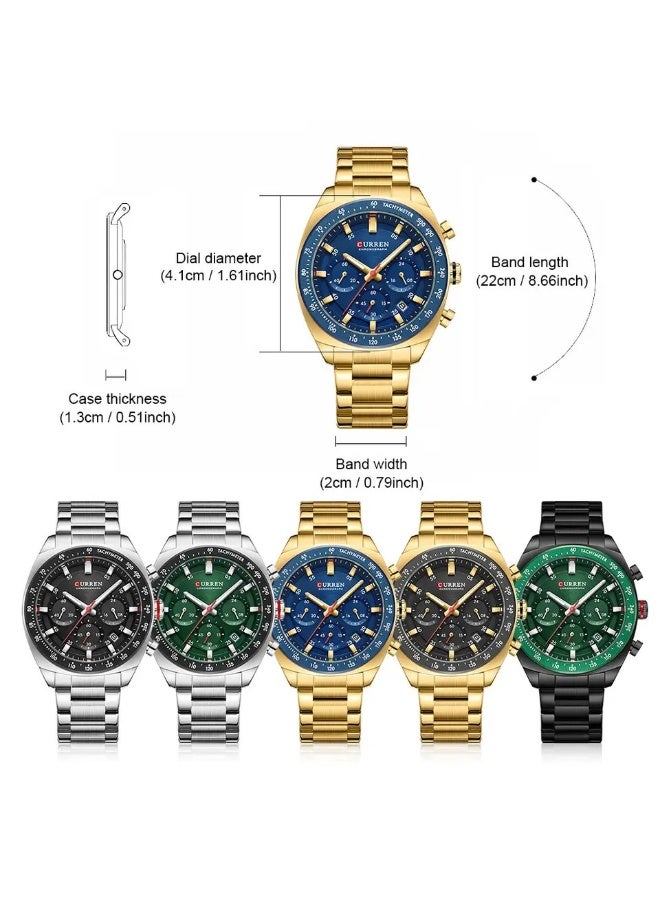 CURREN Men's Watch 8497 Business Quartz, Steel Band, Green Dial, Chronograph, Water Resistance - Image 5