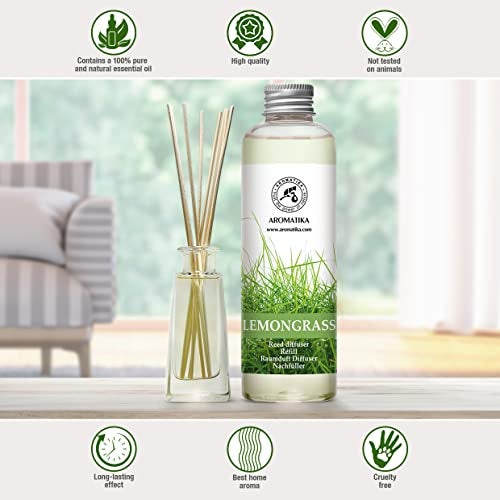Aromatika Lemongrass Reed Diffuser Refill, Natural Essential Lemongrass Oil 6.8 Fl Oz - Fresh & Long Lasting Fragrance - Best Reed Diffuser Oil Refill for Aromatherapy - Home - Office - Restaurant - Image 4