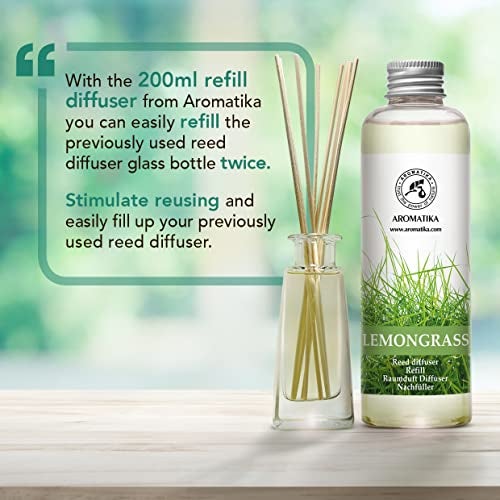 Aromatika Lemongrass Reed Diffuser Refill, Natural Essential Lemongrass Oil 6.8 Fl Oz - Fresh & Long Lasting Fragrance - Best Reed Diffuser Oil Refill for Aromatherapy - Home - Office - Restaurant - Image 5