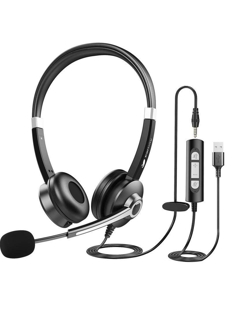 Captaintech USB Computer Headset with Mic, Noise Cancelling, Comfortable Fit - Perfect for Office, Telework, and Zoom - 3.5mm & USB Plug Options - Crystal Clear Chat - In-line Control - Wide Compatibility - Image 1