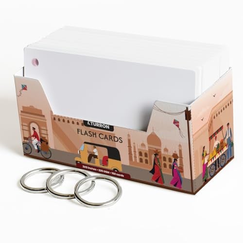 Turron Premium Blank Index Flash Cards | Punched with Binder Rings for Study, Notes & Revision (150, White, 3 x 5 Inch, Plain) - Image 1