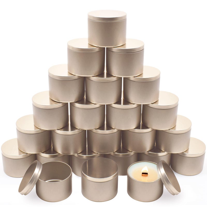 YJHSS Candle Tins 8 OZ, Set of 24 Premium Matte Full Champagne Gold Candle Jars for Candle Making, 8oz Candle Tin with Lids for Candle Making, Bulk Empty Candle Containers - Champagne Gold - Image 1