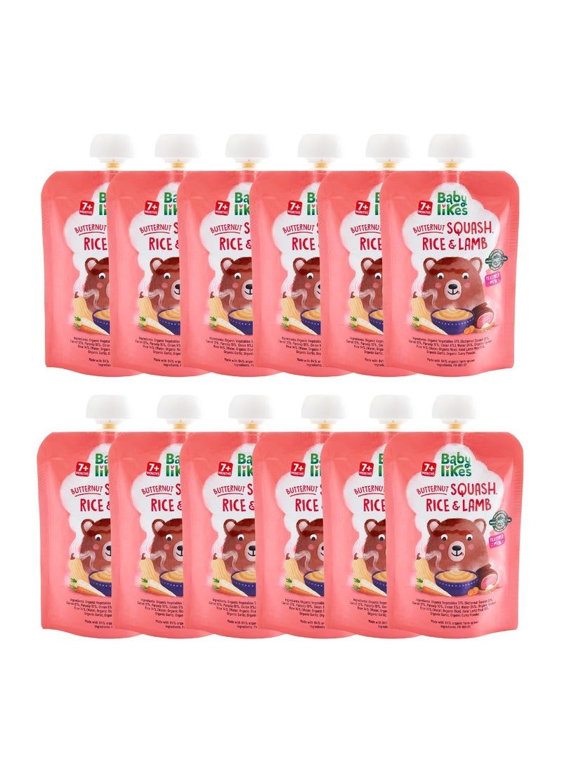 Babylikes Halal Baby Food Pouch - Butternut Squash, Rice & Lamb 130g Stage 2 Organic Baby Puree for 7+ months - 12-Pack - Image 1