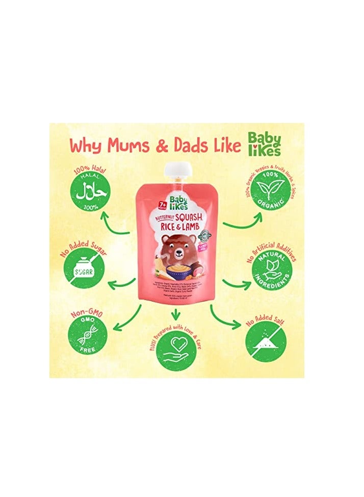 Babylikes Halal Baby Food Pouch - Butternut Squash, Rice & Lamb 130g Stage 2 Organic Baby Puree for 7+ months - 12-Pack - Image 3