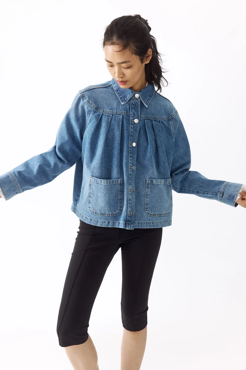 H&M  Oversized pleated denim jacket for Women | Best Price UAE