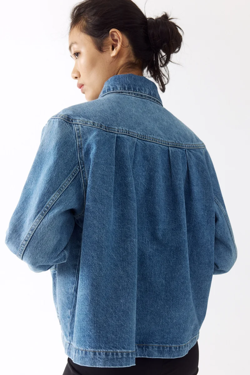 H&M  Oversized pleated denim jacket for Women | Best Price UAE