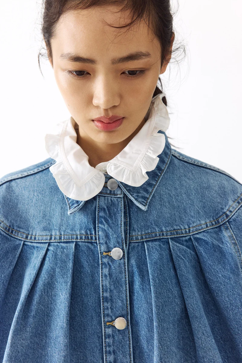 H&M  Oversized pleated denim jacket for Women | Best Price UAE