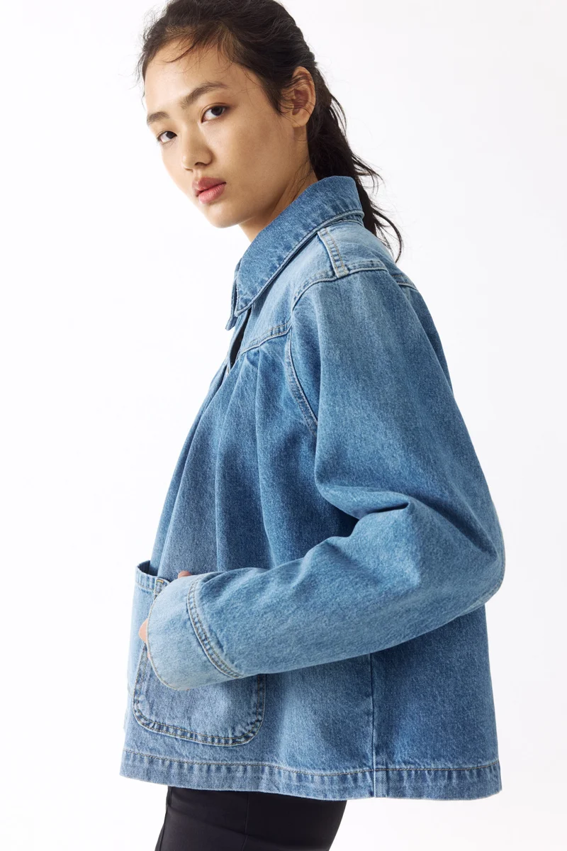 H&M  Oversized pleated denim jacket for Women | Best Price UAE