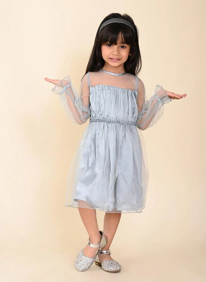 ليل بيكس Mesh Insert Satin Gathered Detail A-Line Dress by Styli