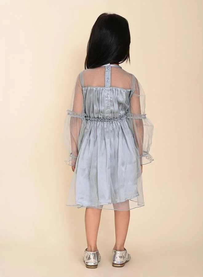 ليل بيكس Mesh Insert Satin Gathered Detail A-Line Dress by Styli