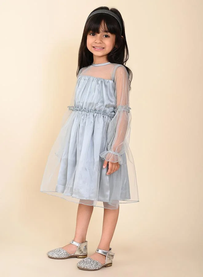 ليل بيكس Mesh Insert Satin Gathered Detail A-Line Dress by Styli