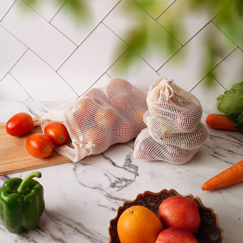Dcluttr Cotton Mesh Vegetable Bag For Fridge Set of 12 EcoFriendly Drawstring Fridge Storage Bags Vegetable Storage Bags for Refrigerator Reusable Produce Bags S4pcM4pcL4pc - Image 2