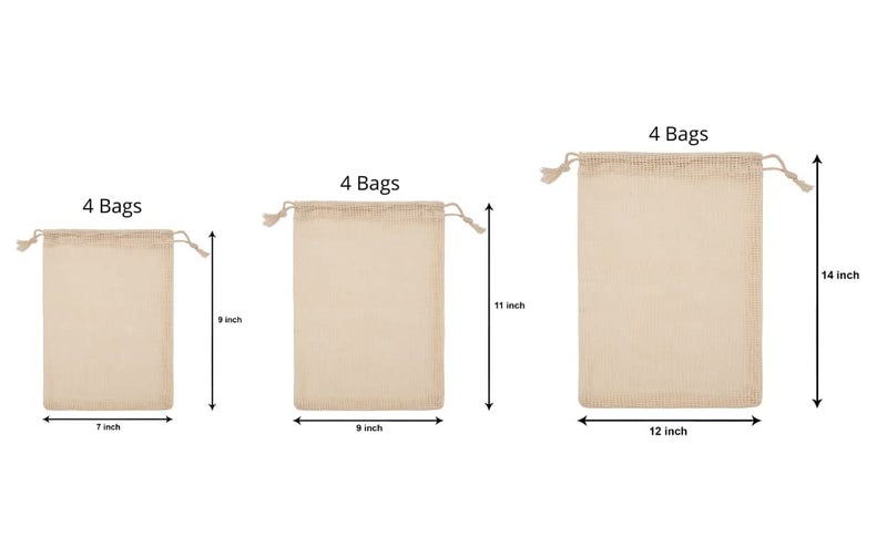 Dcluttr Cotton Mesh Vegetable Bag For Fridge Set of 12 EcoFriendly Drawstring Fridge Storage Bags Vegetable Storage Bags for Refrigerator Reusable Produce Bags S4pcM4pcL4pc - Image 4