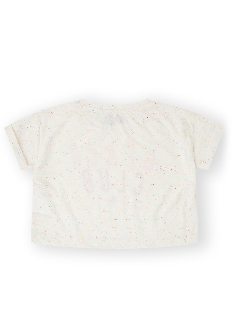 CANADA HOUSE - Soft and Comfortable Beach Club Printed White T-shirt with Short Sleeves and Round Neckline for Girls - Image 1