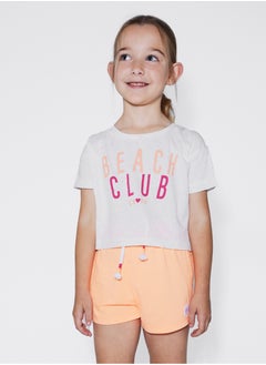 CANADA HOUSE Soft and Comfortable Beach Club Printed White T-shirt with Short Sleeves and Round Neckline for Girls  - Image 3