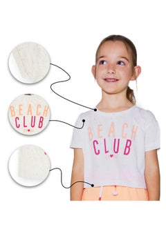CANADA HOUSE Soft and Comfortable Beach Club Printed White T-shirt with Short Sleeves and Round Neckline for Girls  - Image 5