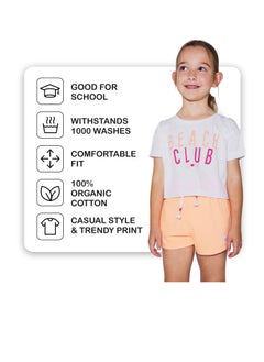 CANADA HOUSE Soft and Comfortable Beach Club Printed White T-shirt with Short Sleeves and Round Neckline for Girls  - Image 4