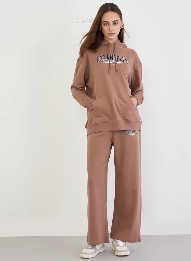 Styli Brown Regular Fit Longline Hoodie and Joggers Co-Ords