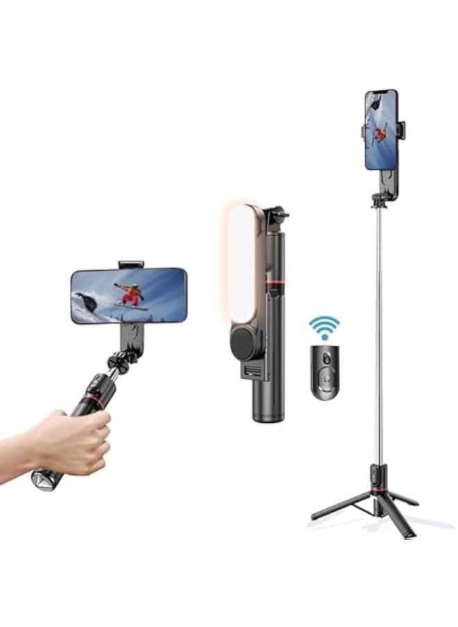 Generic - 43.7“Selfie Stick Tripod, Extendable Tripod with Rechargeable Bluetooth Remote,Removable fill light， Compatible with iPhone and Android Smartphones, Perfect for Travel, Vlog, Video and Photo, Black - Image 1