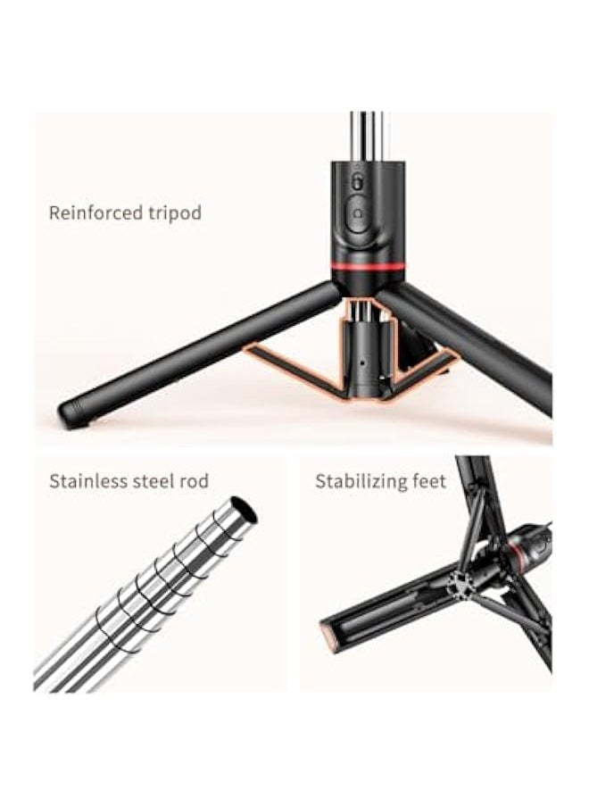 Generic - 43.7“Selfie Stick Tripod, Extendable Tripod with Rechargeable Bluetooth Remote,Removable fill light， Compatible with iPhone and Android Smartphones, Perfect for Travel, Vlog, Video and Photo, Black - Image 1