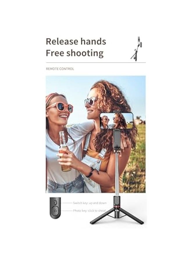 Generic - 43.7“Selfie Stick Tripod, Extendable Tripod with Rechargeable Bluetooth Remote,Removable fill light， Compatible with iPhone and Android Smartphones, Perfect for Travel, Vlog, Video and Photo, Black - Image 1