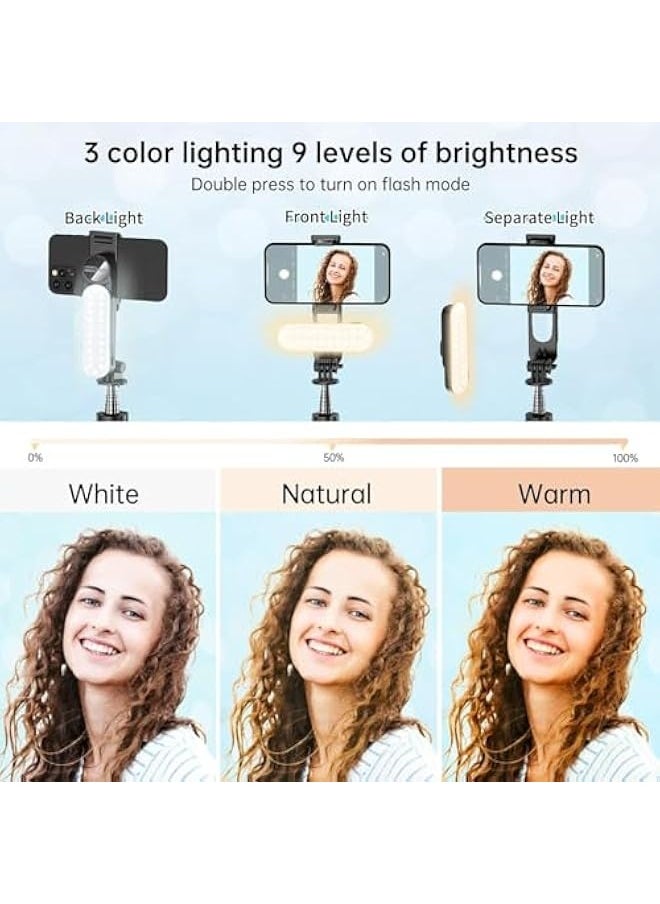 Generic - 43.7“Selfie Stick Tripod, Extendable Tripod with Rechargeable Bluetooth Remote,Removable fill light， Compatible with iPhone and Android Smartphones, Perfect for Travel, Vlog, Video and Photo, Black - Image 1
