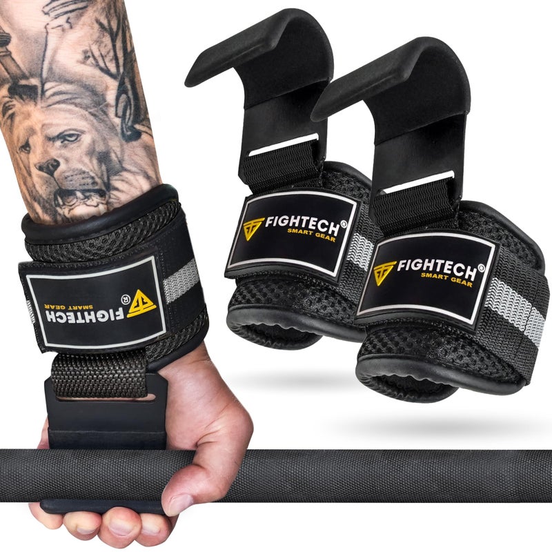 FIGHTECH Weightlifting Hooks & Pull-Up Grips - Versatile Lifting Hooks with Durable Hook Straps for Power Hooks Support, Enhanced Lifting Grips for Maximum Strength Training (BLK) - Image 1