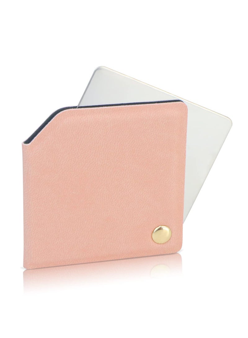 KASTWAVE Stainless Steel Compact Mirror with PU Leather Sleeve, Unbreakable Travel Makeup Mirror, Rotary Square Pocket Mirror, Portable Purse Mirror, Mini Mirror (Stainless Steel Pink) - Image 1