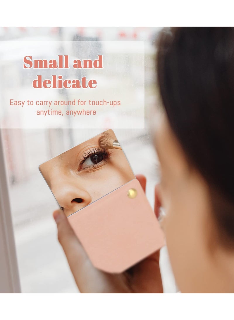 KASTWAVE Stainless Steel Compact Mirror with PU Leather Sleeve, Unbreakable Travel Makeup Mirror, Rotary Square Pocket Mirror, Portable Purse Mirror, Mini Mirror (Stainless Steel Pink) - Image 3