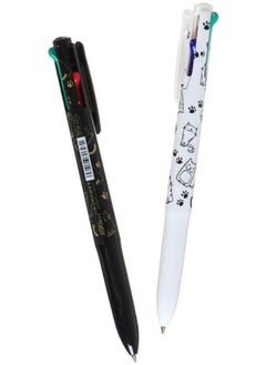 Generic Cat Design Ballpoint Pens 4in1, Black and White with Paw Print Pattern, 2Pcs  - Image 1