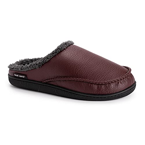 MUK LUKS Men's Faux Leather Clog Slipper, Brown, 10-11 - Image 1