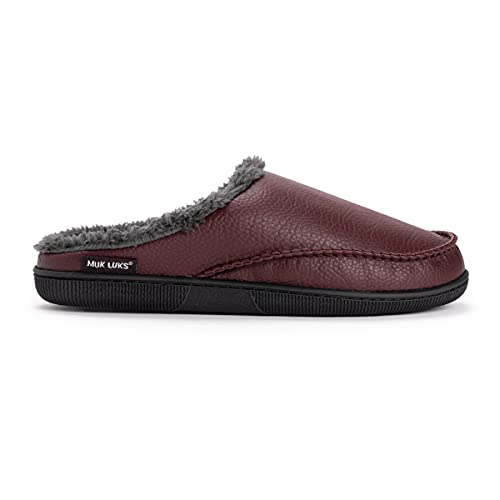 MUK LUKS Men's Faux Leather Clog Slipper, Brown, 10-11 - Image 5