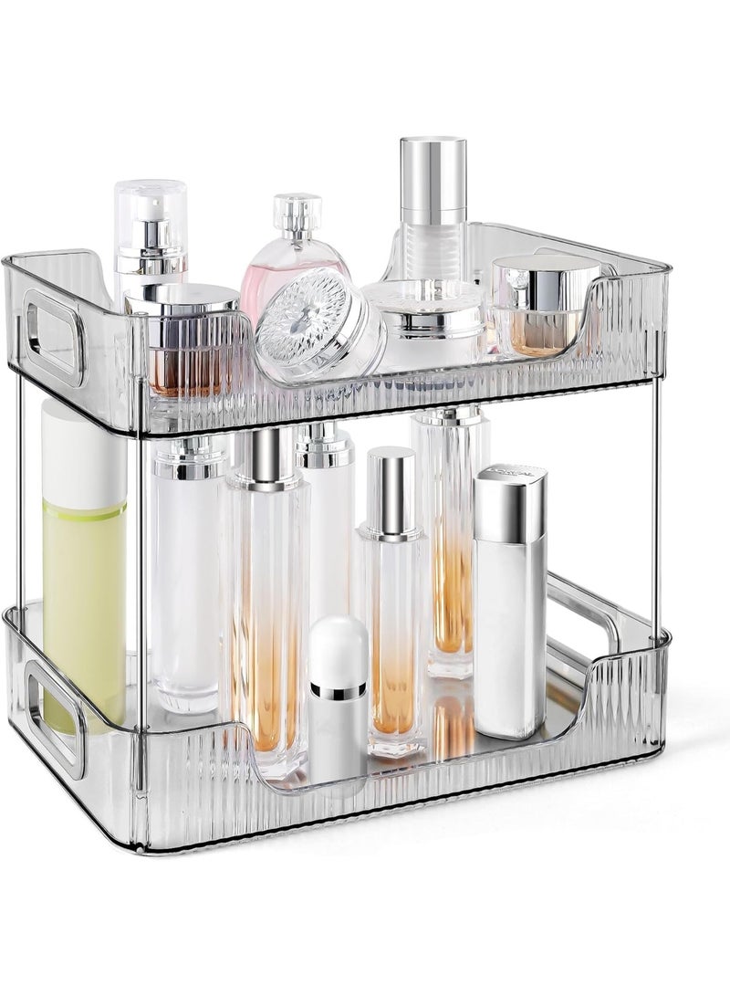 U-HOOME Bathroom Organizer Countertop, Clear Makeup Desk Organzier for Dressing Table, Bathroom Vanity Countertop, 2-Tier Vanity Tray Shelf for Cosmetic, Lotions, Perfume and Toiletries - Image 1