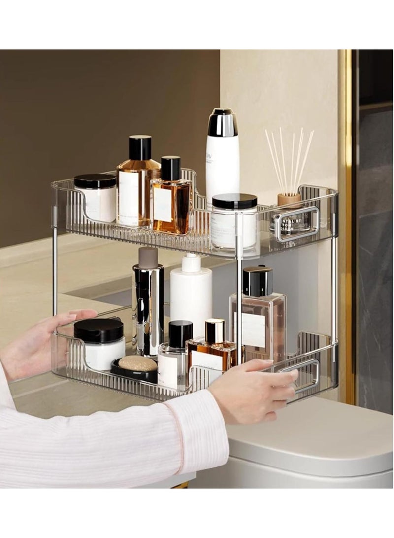 U-HOOME Bathroom Organizer Countertop, Clear Makeup Desk Organzier for Dressing Table, Bathroom Vanity Countertop, 2-Tier Vanity Tray Shelf for Cosmetic, Lotions, Perfume and Toiletries - Image 4