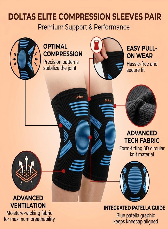 DOLTAS Orthopedic Knee Caps for Knee Pain Relief & Joint Support | Knee Sleeve for Gym, Running, Jogging, Sports & Workout | Anti-Sweat Compression Knee Brace for Men & Women | PAIR (BLACK) L - Image 2