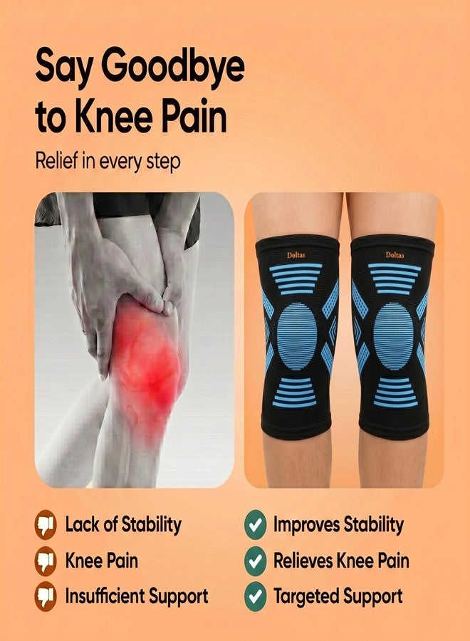 DOLTAS Orthopedic Knee Caps for Knee Pain Relief & Joint Support | Knee Sleeve for Gym, Running, Jogging, Sports & Workout | Anti-Sweat Compression Knee Brace for Men & Women | PAIR (BLACK) L - Image 3