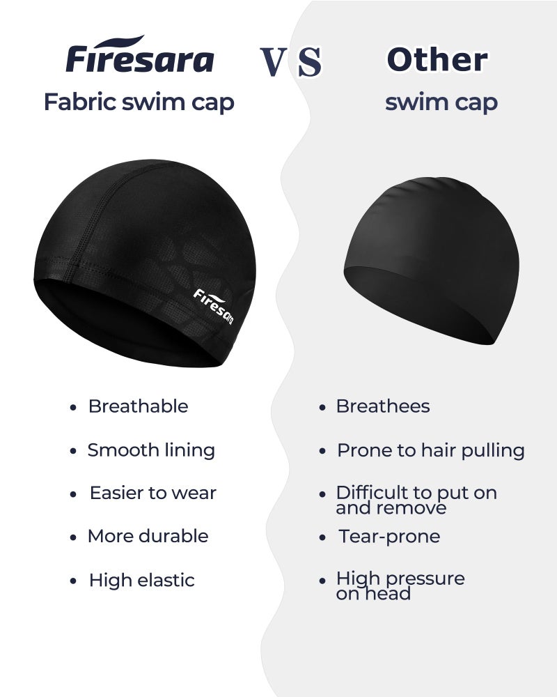 Firesara Fabric Swim Cap, High Elasticity Swimming Cap Keeps Hair Clean Breathable Fit Both Long Hair Short Hair, Swim Caps Woman Girls Men Kids One Size Hat - Image 3